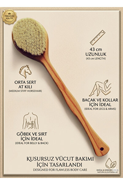 Efsoon Organics Pürüzsüz Cilt İçin At Kılı Masaj Fırçası, Saplı Cilt Bakımı P...
