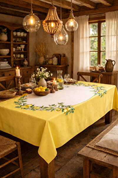 Alacastore Dijital Baskılı Masa Örtüsü Limon Desenli Leke Tutmaz Dertsiz