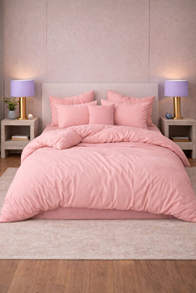 MORE HOME غطاء لحاف مزدوج + غطاء وسادة (بدون ملاءات) وردي