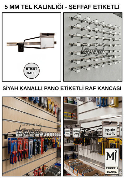 Manken İstanbul 25 Cm - 50 Adet Siyah Etiketli Kanallı Pano Kancası Raf Askısı