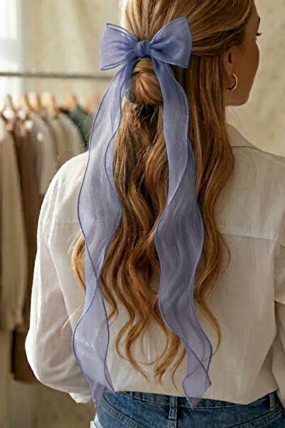 PETEK AKSESUAR Cataramă cu fundă lungă din tul pentru femei, GRI