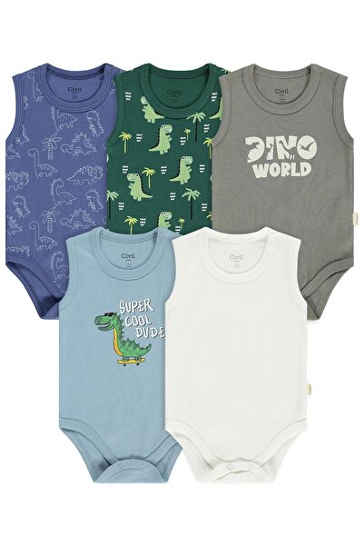 Civil Baby Set de 5 salopete cu imprimeu cu dinozauri, 0-36 luni, cu capse - ...