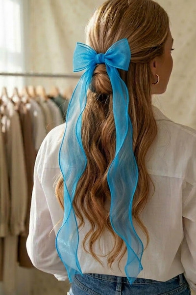 PETEK AKSESUAR Γυναικεία μακριά αγκράφα από τούλι με φιόγκο σε σκούρο μπλε βε...