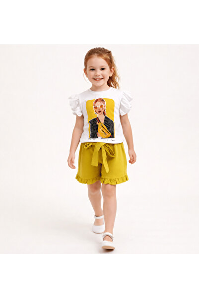 fancykidsantalya Girls' 100% Cotton Combed T-Shirt and Shorts Two-Piece Set -...