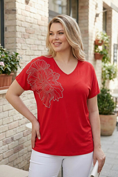 aytemas Shoulder Flower Stone Printed Blouse