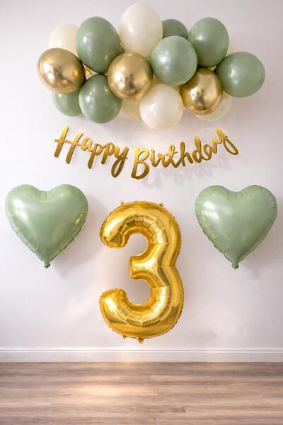 Patladı Gitti Σετ γενεθλίων Adaçayı Concept για 3 ετών; Μπαλόνι από φύλλο χρώ...