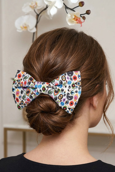 PETEK AKSESUAR Кольоровий візерунок очей Автоматична велика бантик-застібка