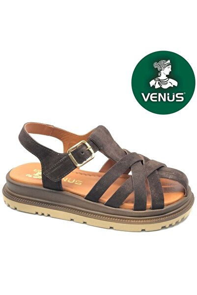 Venüs Tenzret Genuine Leather Comfort Orthopedic Women's Sandals Brown
