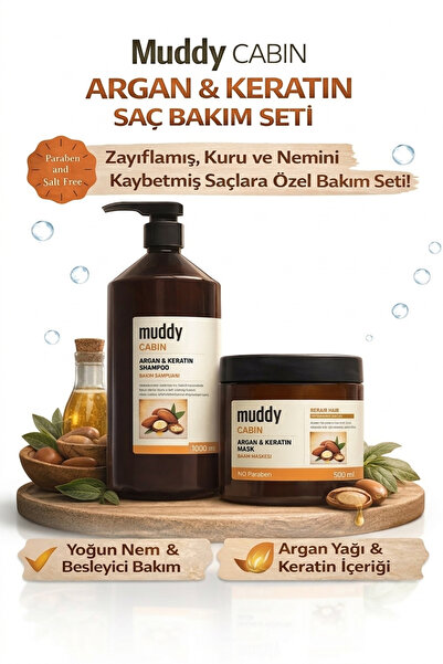 Muddy Argan ve Keratin içerikli Kuru-Zayıf ve Nemini kaybetmiş saçlar için 10...