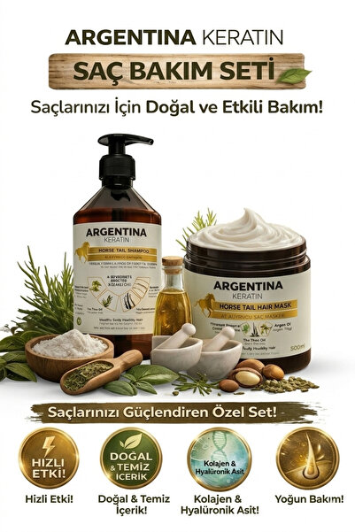 ARGENTİNA KERATİN Kolajen-Hyaluronik asit-Keratin-E vitamini At Kuyruğu Argan...