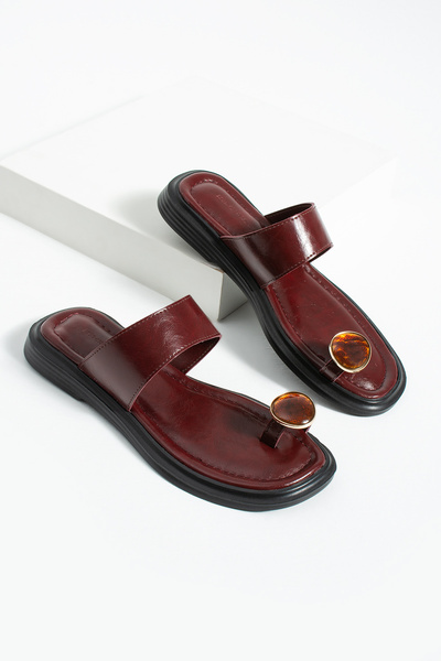 diclepolat Women's Burgundy Flip Flops Slipper Stone Detailed Comfortable Sol...