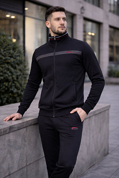 zeyra New Season Two Thread Oversized Bottom Top Black Men's Tracksuit Set