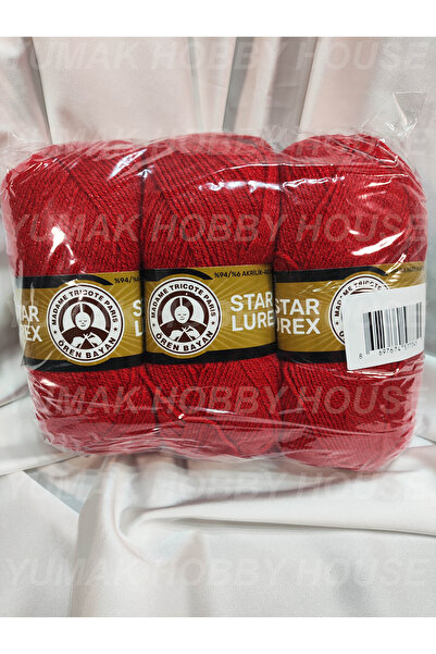 Ören Bayan STAR LUREX Kırmızı El Örgü İpi (3 Adet) - Renk: 033K