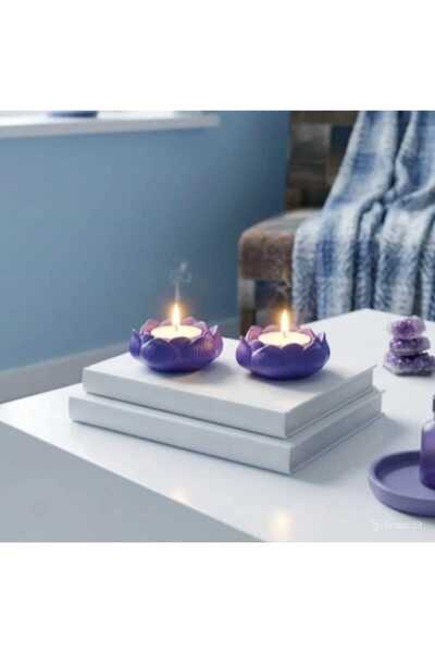 E.M.S AVM Lotus Mumluk Mor Renk Dekoratif Mumluk Tealight Mumluk 2 Adet. (mum...