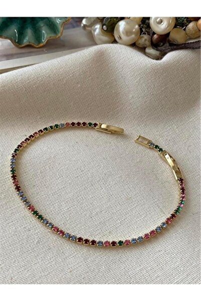 Haziran Aksesuar Su Yolu Minimal İncecik Zarif Renkli Taşlı, Xuping XP Damgal...