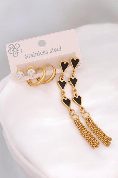 staınless steel طقم أقراط من الفولاذ المقاوم للصدأ مكون من 3 قطع مع حلقة ذهبي...