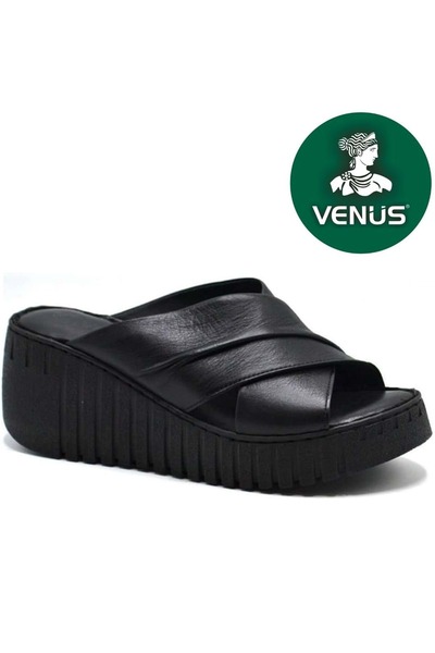 Venüs Astik Hakiki Deri Kadın Terlik SİYAH
