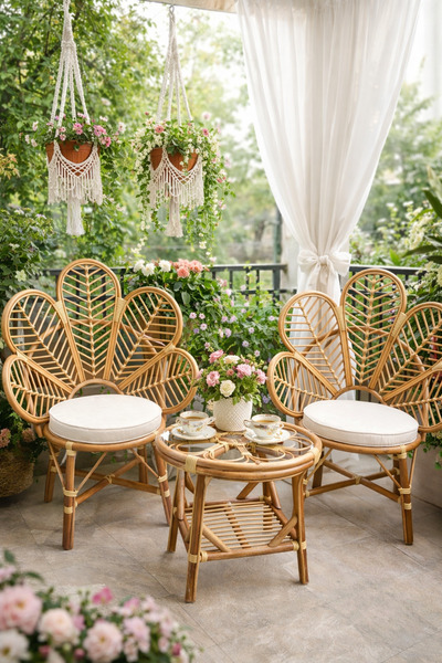 Store Rattandeko Hasır BAHÇE, BALKON,ORGANİZASYON Çay Set Bambu Rattan –2 Kol...