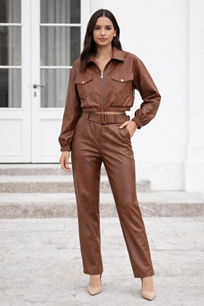 one depot only for quality life مجموعة سترة جلدية وبنطلون