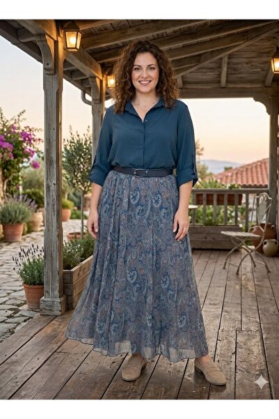 elma abone Plus Size Women's Chiffon Skirt - Shirt Set