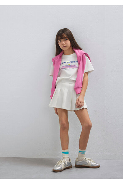 Mavi Pleated Ecru Short Skirt 7310006-70057