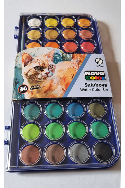 Modellino 36 & 28 Renk Seçenekli Nova Color Fırçalı 23mm Büyük Tablet Profesyonel Sulu Boya Seti