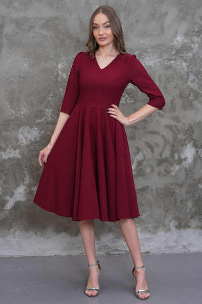 MAG FASHİON Φόρεμα μπορντό με λαιμόκοψη V, τσέπες και μανίκια τριών τετάρτων,...