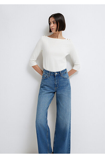 Mavi Tricou Ecru cu detalii nasturi, croială slim / mulată 1613760-70057