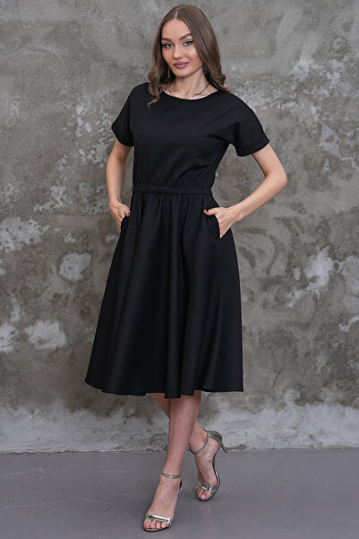 MAG FASHİON Black Plus Size Dress with Elastic Waist Pocketed Batwing Sleeve ...