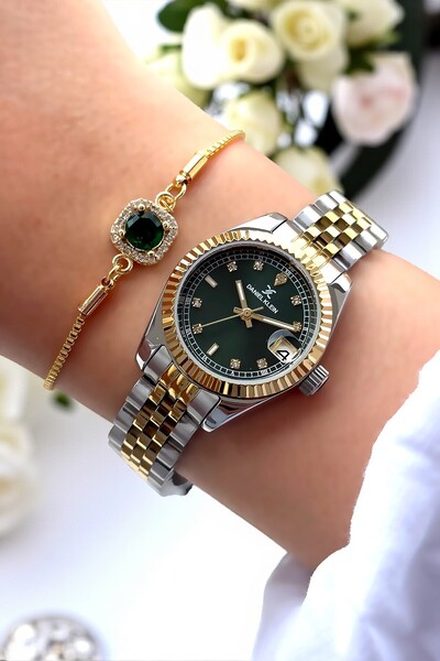 Daniel Klein %100 Orijinal Sevgiliye Hediye Yeşil Kadranlı Altın Gümüş Renk K...