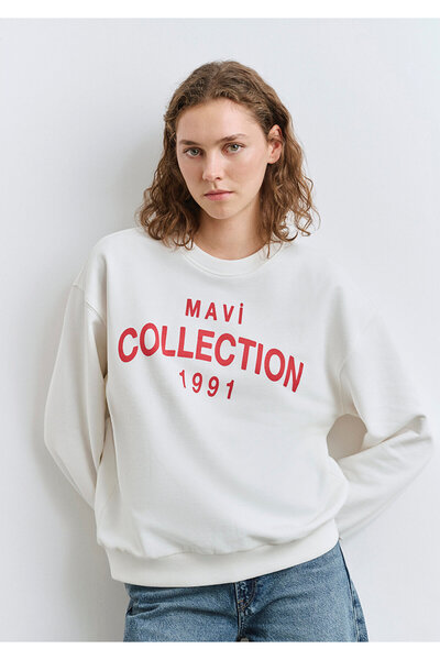 Mavi Kollektion Bedrucktes Sweatshirt in Ecru 1S10359-80194