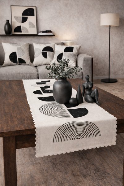 SasoHome Yeşil Pembe Yapraklar Desenli Dijital Baskılı Dekoratif Runner