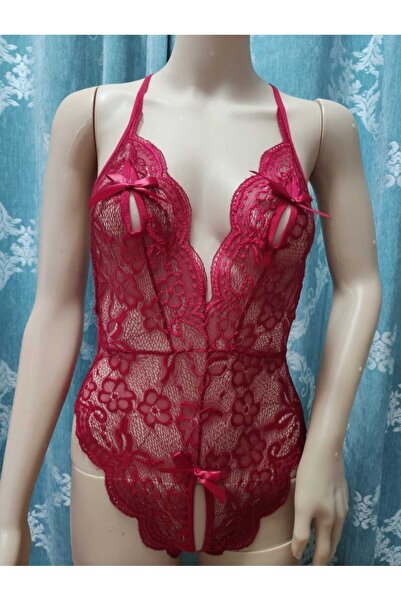 EFİL EFİL Kadın Bordo Gecelik Bacak Dekolteli İki Yandan Yırtmaçlı Fiyonklu S...