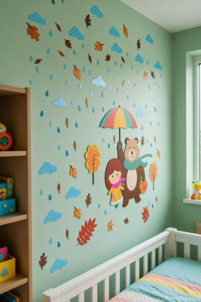 KT Decor ملصق حائط لغرفة الأطفال بتصميم خريفي لطيف مكون من 50 قطعة - دمية دب ...