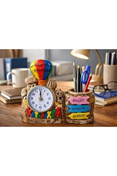 ATHSTORE Kapadokya Peribacası Alçı Küçük Masa Saati - Kalemlik