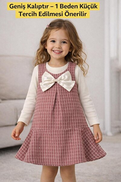 Kuzucuk Kids Bebek Çocuk Butik kız Çocuk Bayramlık Pembe Tüvit Jile Elbise Bl...
