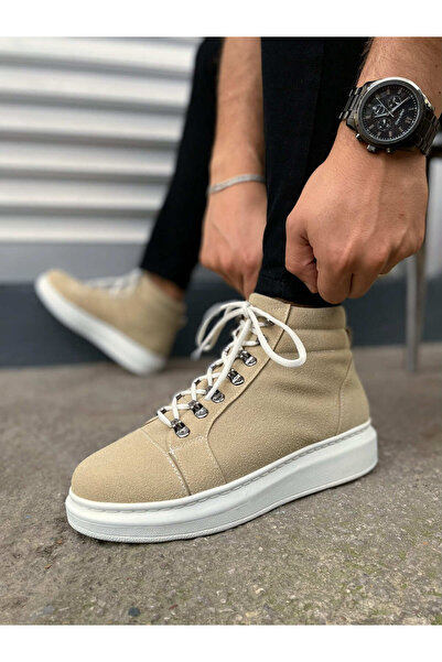 pabucmarketi Cream Suede Lace-Up Men's Sneakers Boots
