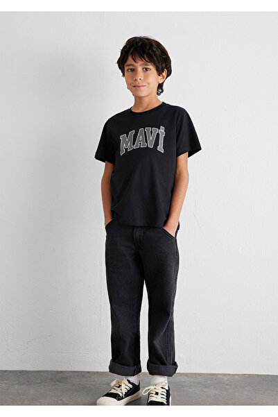 Mavi Czarny T-shirt z nadrukowanym logo, regularny krój - 6610030-900