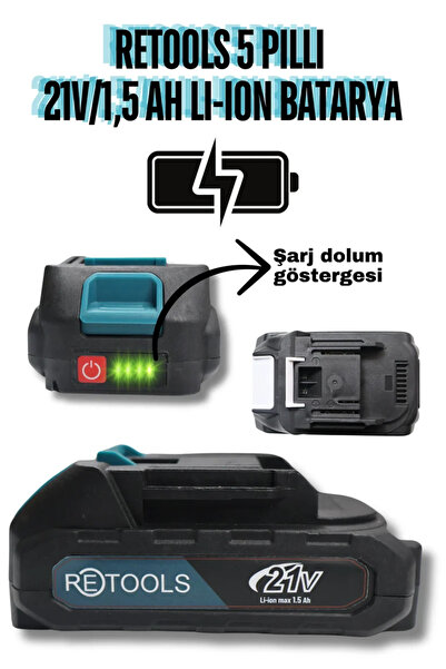 RETOOLS 5 Pilli Li-ion Batarya 21V/1.5AH Mavi