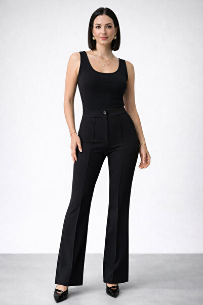 trendalisse Crna Visok struk Sa likrom Krep Palazzo pantalone - Poznata