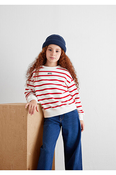 Mavi Logo Printed Red Striped Sweatshirt 7s10038-82054