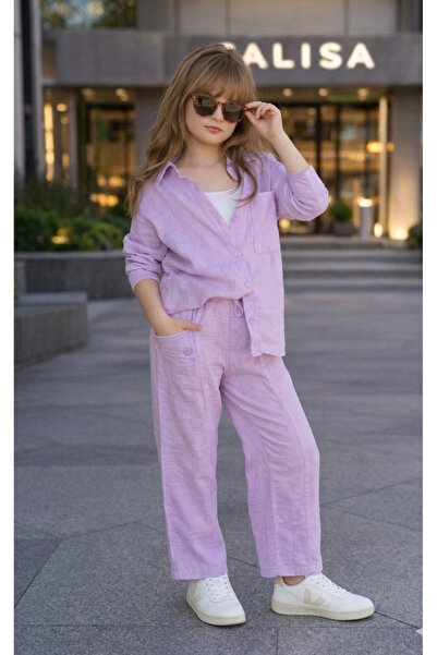 CALİSA Летен комплект от муселин за момичета, 3 части: риза, тениска, пантало...