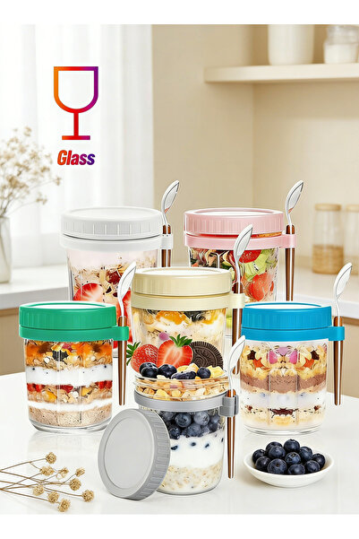 Yoawllty 6 Pack 350ML Overnight Oats Containers with Lids & Spoons - Airtight...