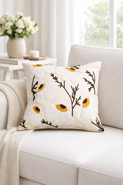 REN غطاء وسادة من الكتان بنمط ديزي