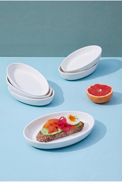 GÖNÜL Küçük Boy Kayık Tabak 6 Adet 16x10 cm – Beyaz Porselen Sunum ve Servis ...