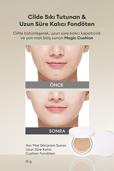 Missha Yarı Mat Görünümlü Uzun Süre Kalıcı Cushion Fondöten Magic Cushion Cover Lasting SPF50+/PA+++ No.21