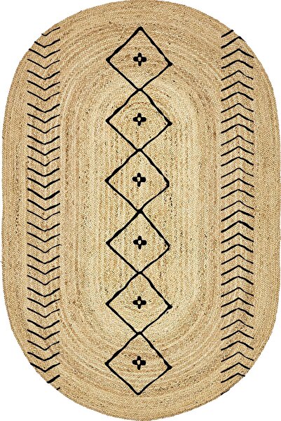 kilim home Boho 956 Oval Siyah Etnik Desenli Jüt Rengi Örgü Yuvarlak Natural ...