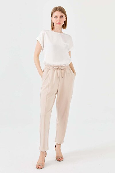 Desen Triko Pantaloni de damă cu buzunar bej