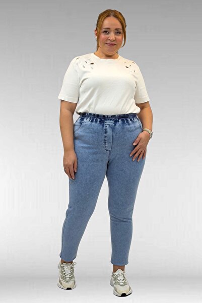 Eslina 69002 Büyük Beden Beli Lastikli Darpaça Uzun Kot Pantolon - Kar Yıkama...