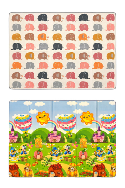 Coolmats Katlanabilir Oyun Matı Çift Taraflı Baloncu Fil Ailesi - Macera Köyü...